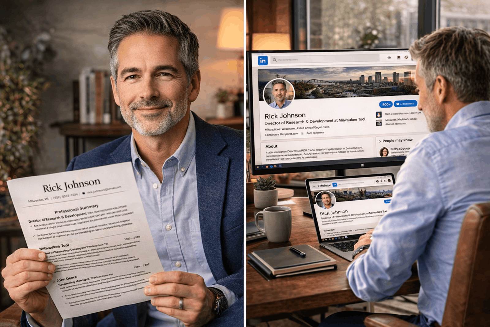 Professional reviewing resume and LinkedIn branding materials.