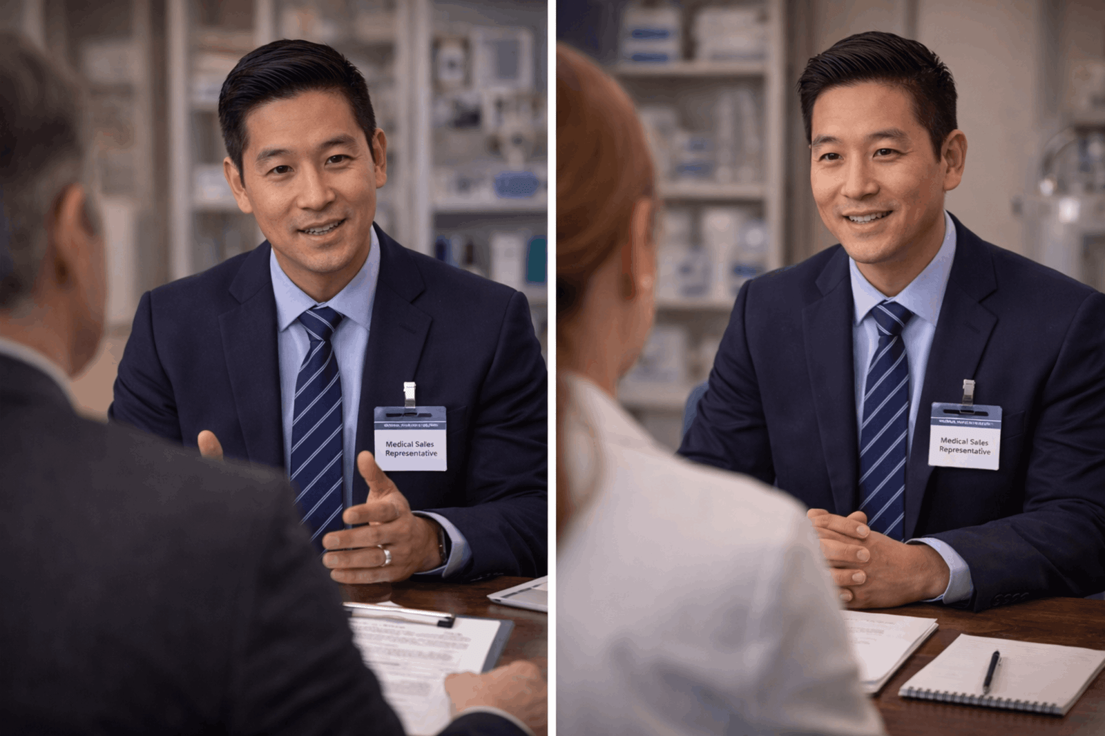 Professional participating in an interview conversation.